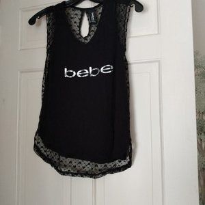 Bebe Black sexy sleeveless top, lace hearts back size large